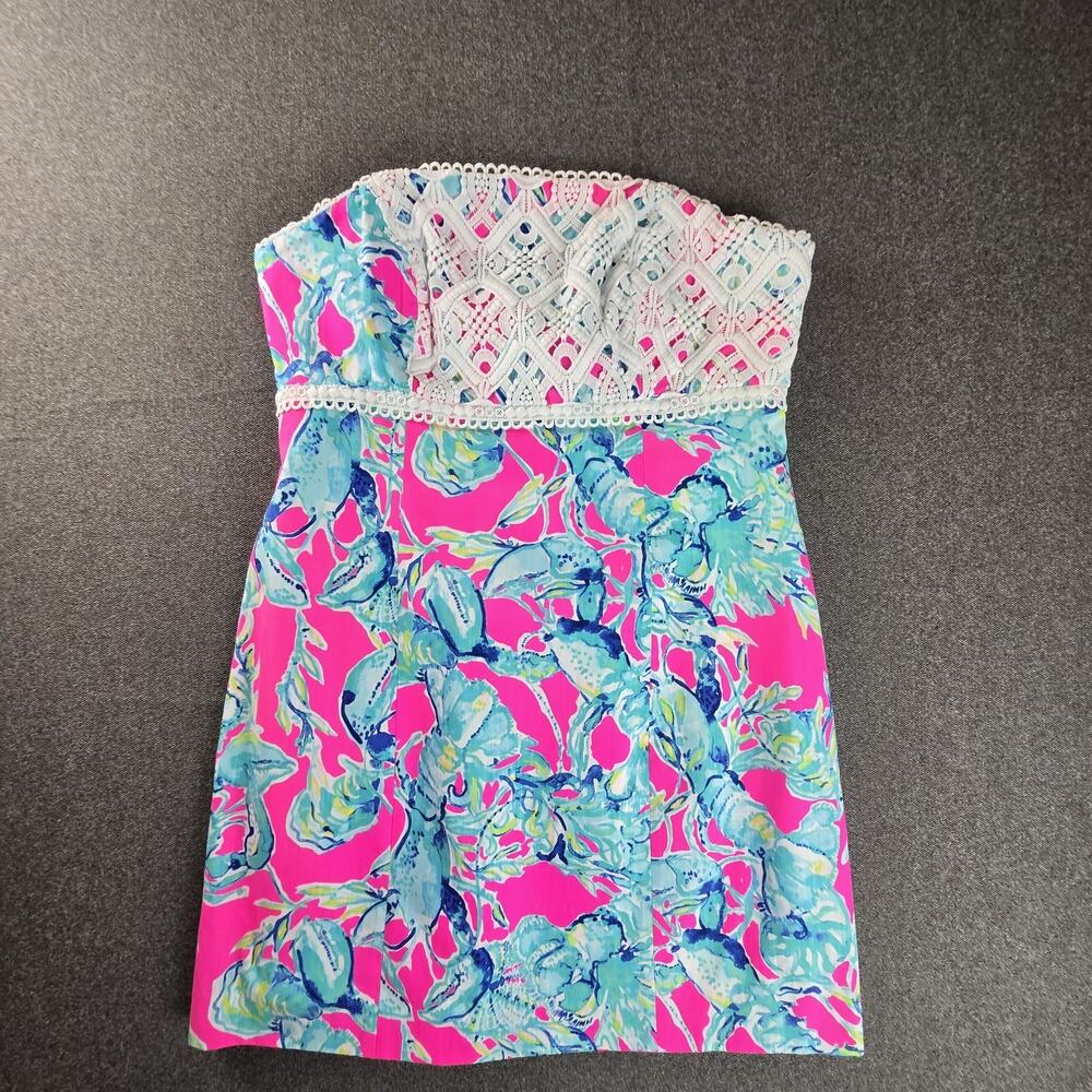 Lilly Pultzer Brynn Dress 12 Raz berry Lobsters in Love Strapless Lace